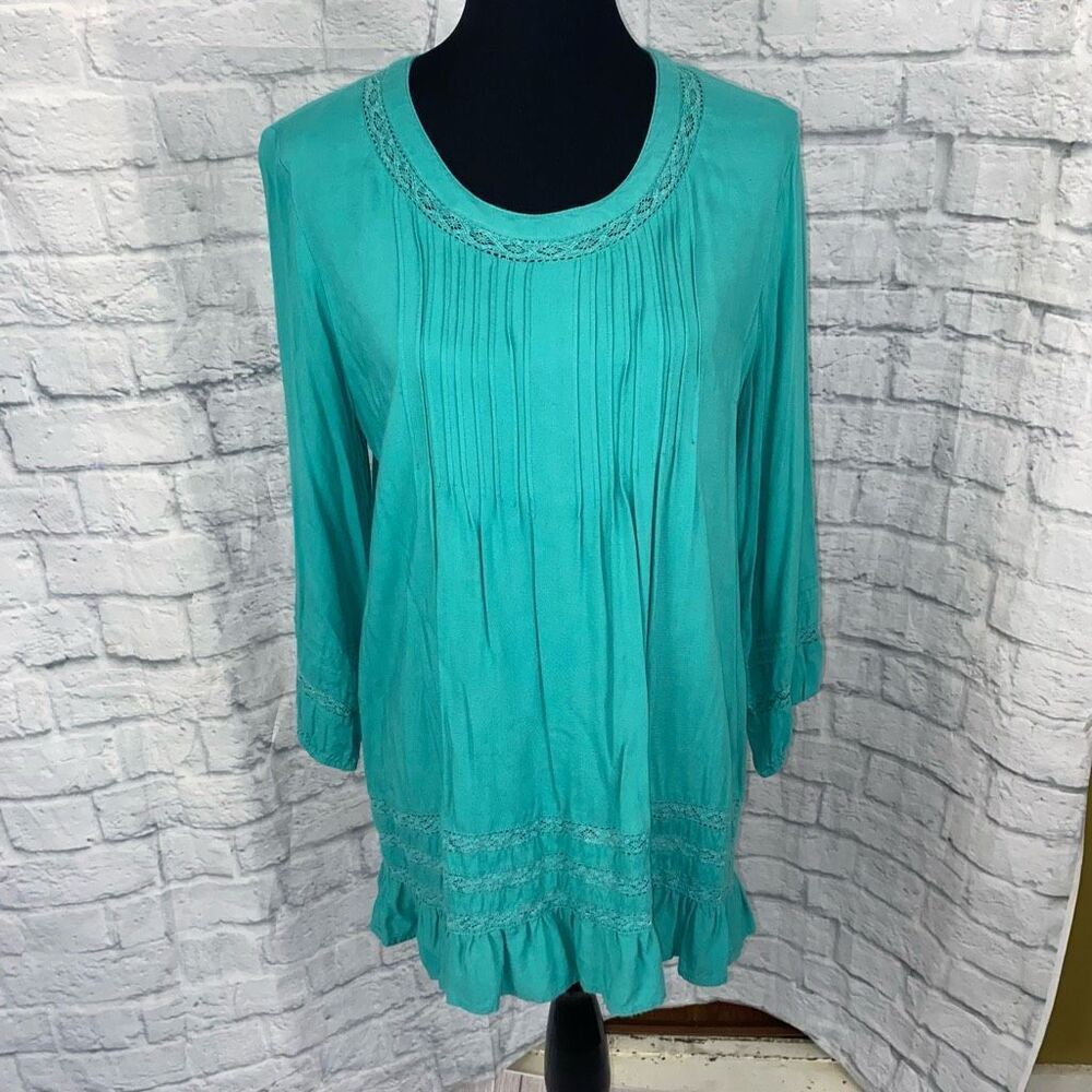 Tantrums boho pleated ruffle Longsleeve scoopneck blouse size medium women